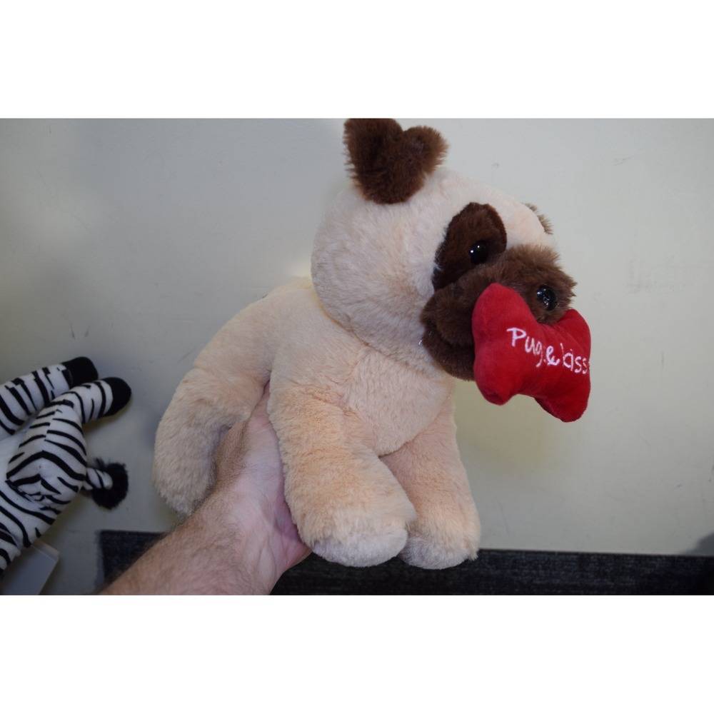 Hug Me Pug with Bone Plush Stuffed Animal Pugs & Kisses Valentine Dog Toy